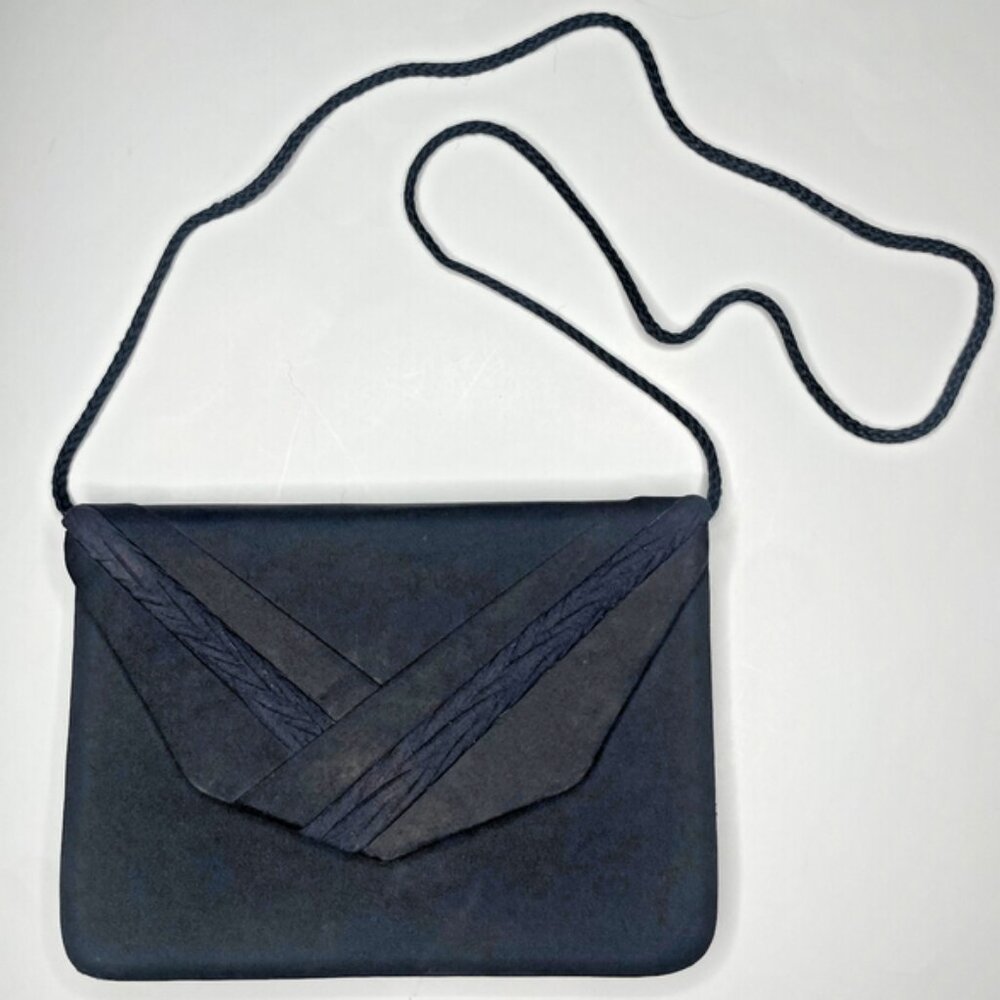 Vintage Black Satin Envelope Clutch Crossbody Bag Braided Detail 90s - Picture 3 of 9